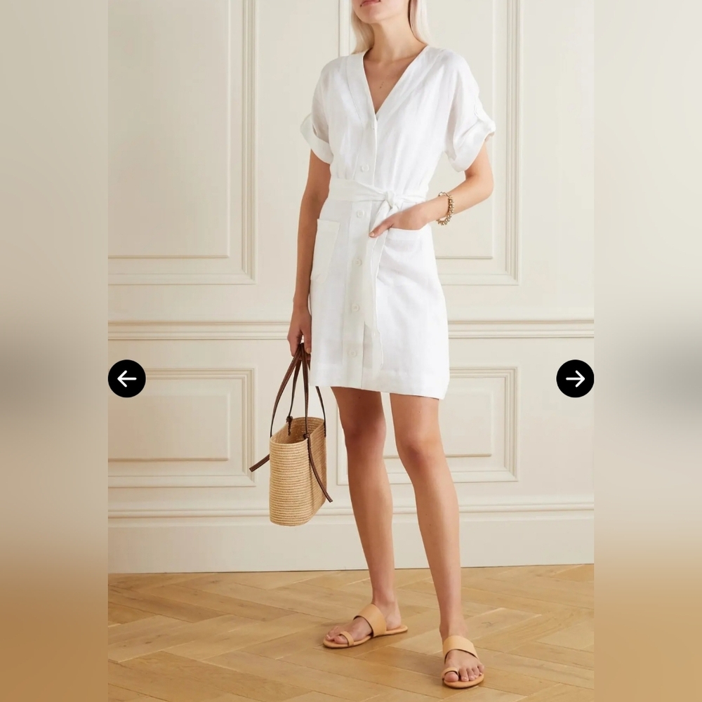 EQUIPMENT Bernyce Belted Linen Mini Dress In White Size 4 - Picture 2 of 16